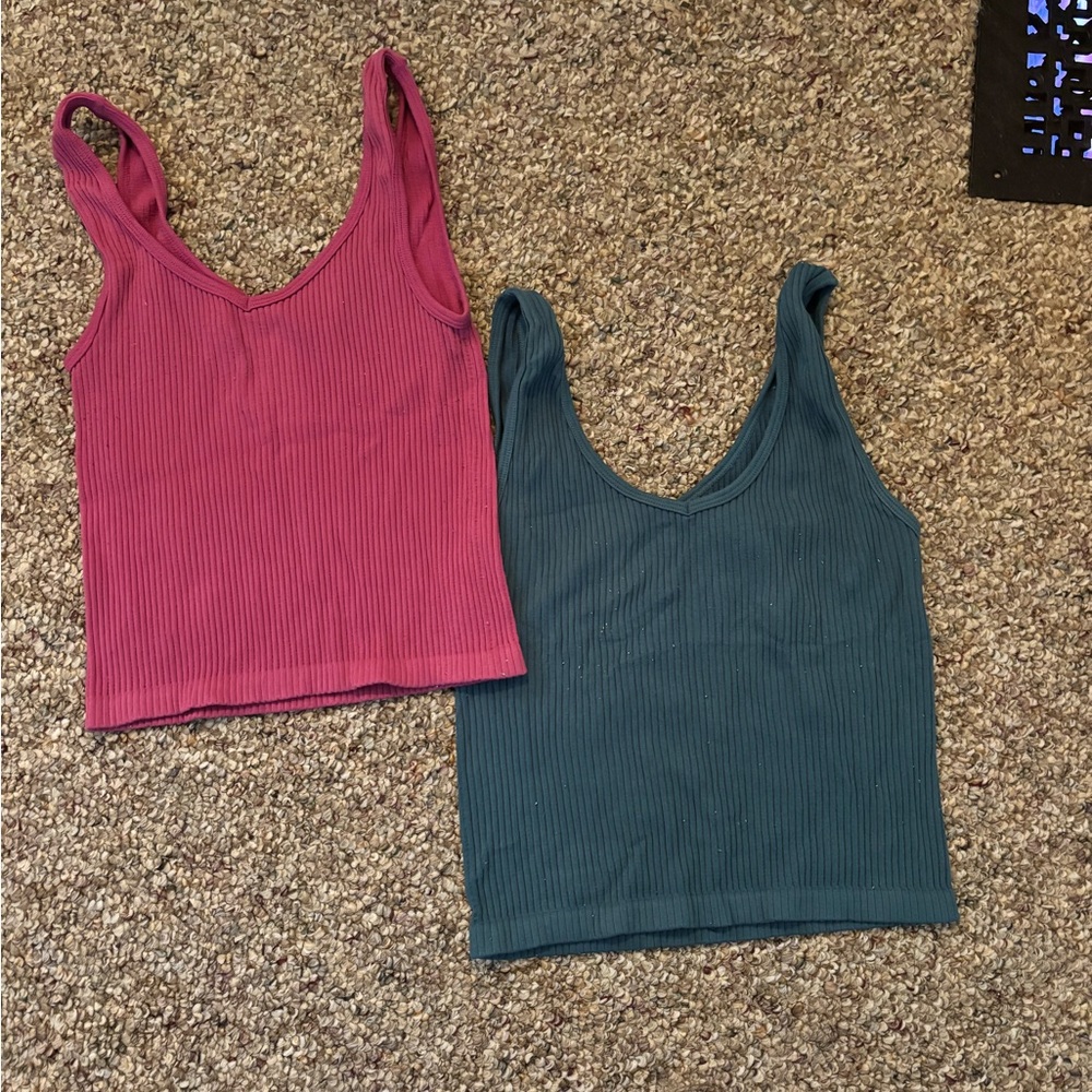 Ribbed Pink and Teal Tank Tops